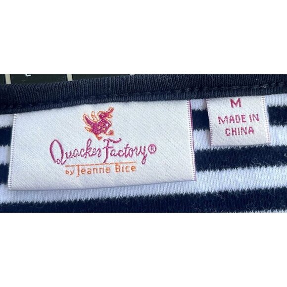 Quacker Factory Womens Top Sz M 3/4 Sleeve Embellished Black Stripe Sand Dollar - Picture 8 of 11